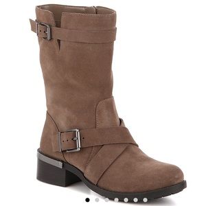 Vince Camuto Taupe Suede Motorcycle Boot